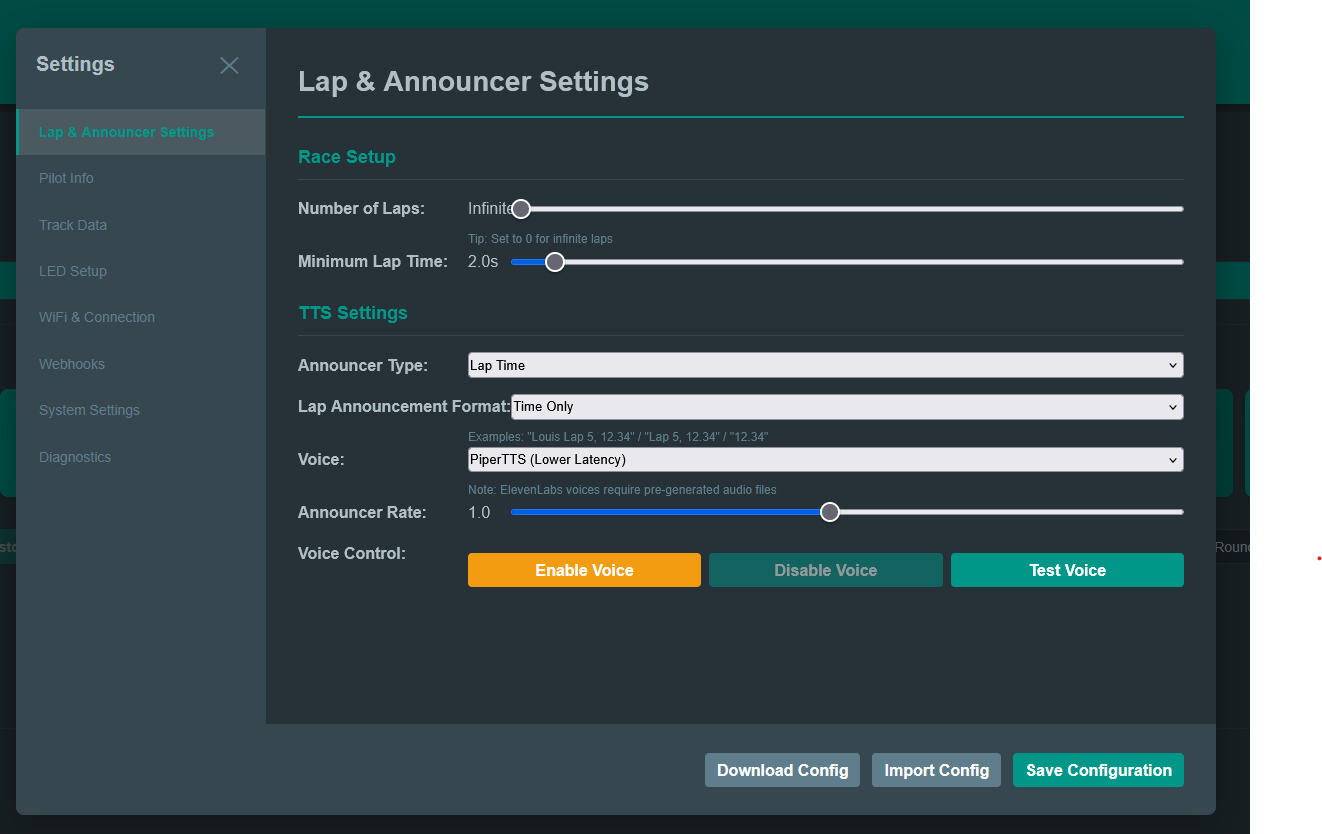 Configuration - Voice & Announcer Settings